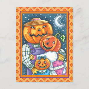 CARTÃO POSTAL DE FESTIVIDADES FELIZ JACK O LANTERN FAMÍLIA, COLORIDA E CORTA