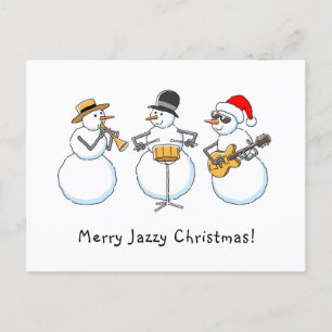 Cartão Postal De Festividades Feliz Jazzy Natal Engraçado Snowman Jazzband