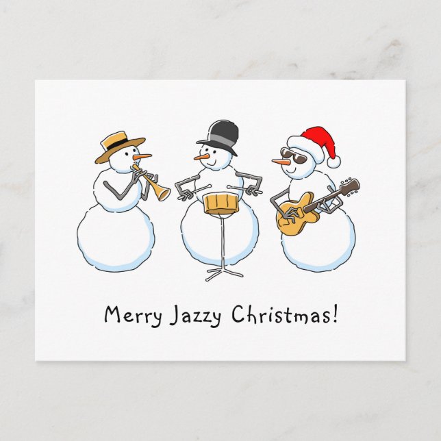 Cartão Postal De Festividades Feliz Jazzy Natal Engraçado Snowman Jazzband (Frente)