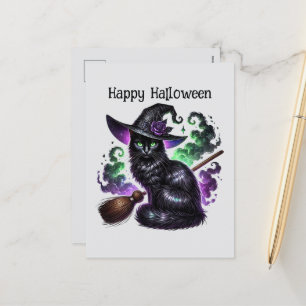 Cartão Postal De Festividades Feliz livro de feitiços de gatos do Halloween