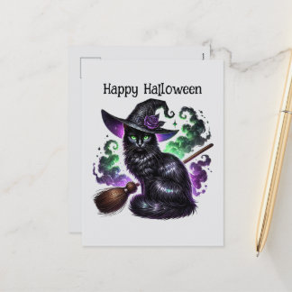 Cartão Postal De Festividades Feliz livro de feitiços de gatos do Halloween