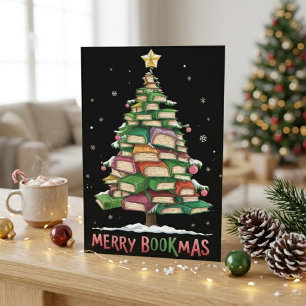 Cartão Postal De Festividades Feliz Livromas Árvore de Livros de Natal Arte de A