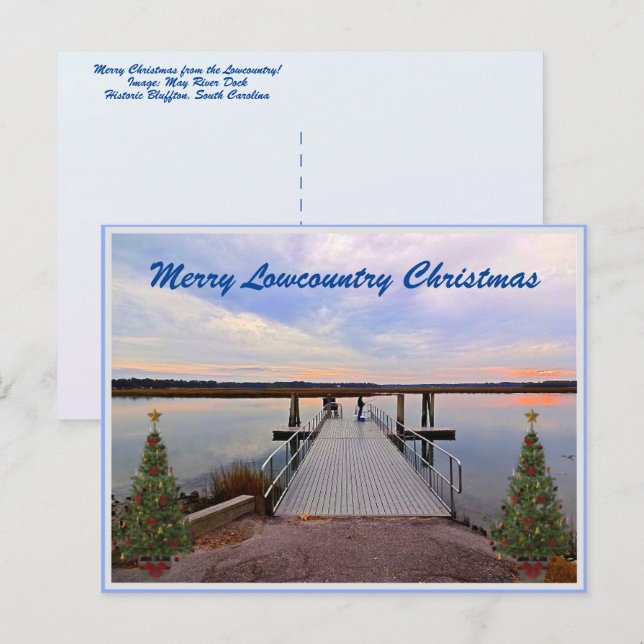 Cartão Postal De Festividades Feliz Lowcountry Christmas Bluffton Carolina do Su (Frente/Verso)
