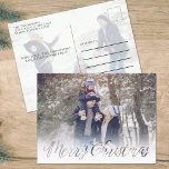 Cartão Postal De Festividades Feliz Marinho de Natal Blue Snowflake Winter 2 Pho<br><div class="desc">um guião de Feliz Natal num estilo caligrafico simples. No Natal 2, dois cartões postais fotográficos têm uma fronteira branca com um efeito desfocado e a palavra Feliz Natal é cortada. Sua foto ou ajustado abaixo deste gráfico para criar um efeito sobreposto. Esta design apresenta uma tipografia elegante de recorte...</div>