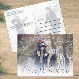 Cartão Postal De Festividades Feliz Marinho de Natal Blue Snowflake Winter 2 Pho