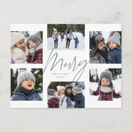 Cartão Postal De Festividades Feliz moderna 6 foto Colagem de Natal verde