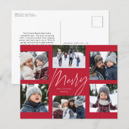 Cartão Postal De Festividades Feliz moderna 6 foto Colagem de Natal vermelha
