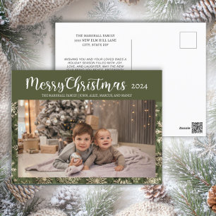 Cartão Postal De Festividades Feliz Natal 2024 Foto Tipografia Verde Dourado