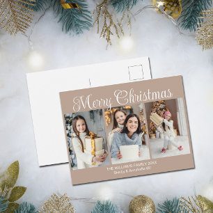 Cartão Postal De Festividades Feliz Natal 2026 Colagem de Fotos Chic Mocha