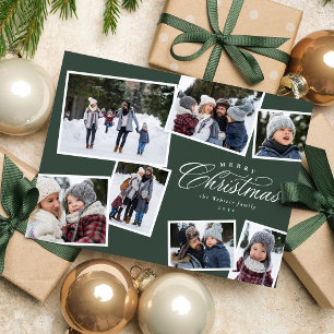 Cartão Postal De Festividades Feliz Natal 7 colagem de fotos verde caçador