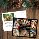 Cartão Postal De Festividades Feliz Natal 7 Foto Collage Black<br><div class="desc">Cartaz preto de colagem de fotos moderna que apresenta "Feliz Natal" em um roteiro elegante e branco, 6 fotos de suas pessoas e momentos favoritos do ano passado e seu nome de família e o ano em uma simples tipografia. Adicione uma foto de 7 e sua mensagem personalizada no verso....</div>