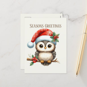 Cartão Postal De Festividades Feliz Natal adiciona coruja