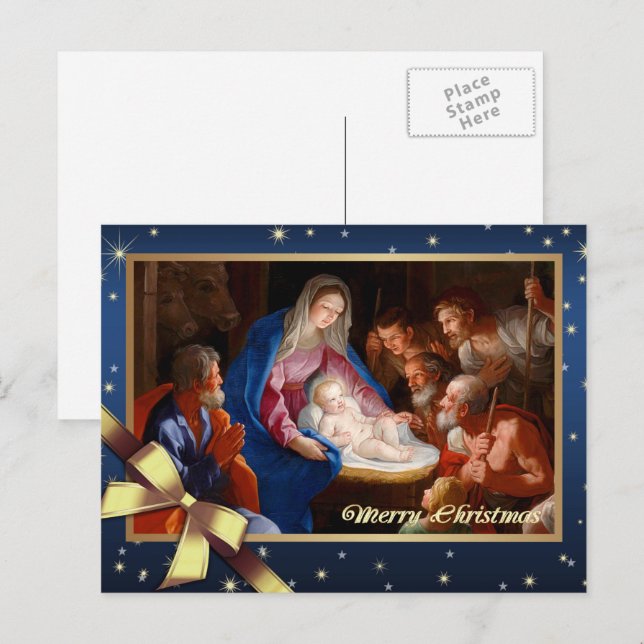 Cartão Postal De Festividades Feliz Natal. Adoração dos Pastores (Frente/Verso)