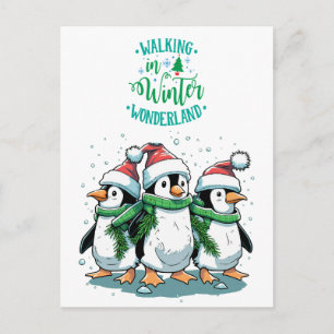 Cartão Postal De Festividades Feliz Natal Adoráveis Pinguins