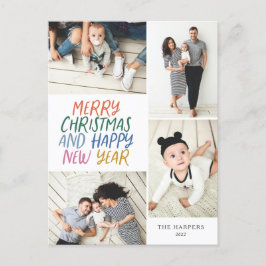 Cartão Postal De Festividades Feliz Natal Ano Novo Coloração de 4 Fotografias