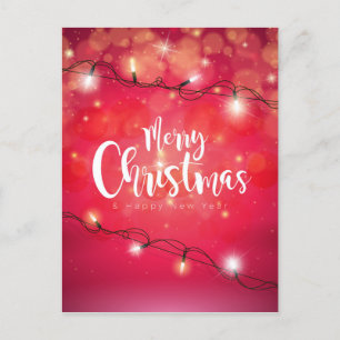 Cartão Postal De Festividades Feliz Natal Ano Novo Moderno Deseja Luzes Rosa