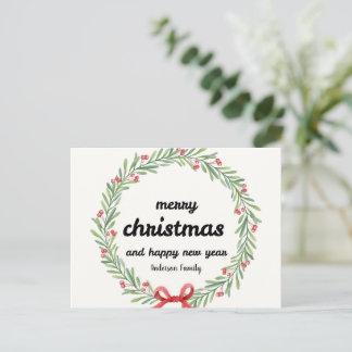 Cartão Postal De Festividades Feliz Natal Ano Novo Nome da Família Rústico