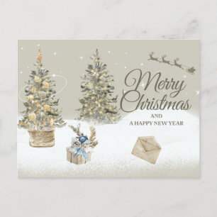 Cartão Postal De Festividades Feliz Natal Aquarela Árvores de Natal