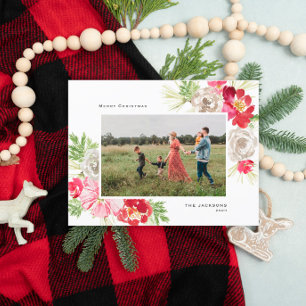 Cartão Postal De Festividades Feliz Natal Aquarela Flor