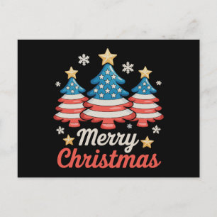 Cartão Postal De Festividades Feliz Natal Árvore de Natal Bandeira Americana dos