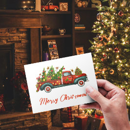 Cartão Postal De Festividades Feliz Natal Árvore Vintage Red Truck Saudação