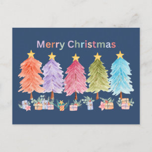 Cartão Postal De Festividades Feliz Natal Árvores e Presentes