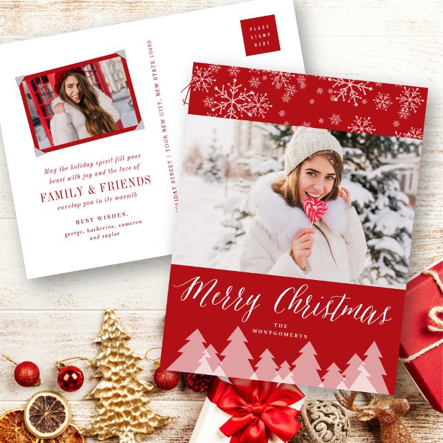 Cartão Postal De Festividades Feliz Natal Árvores Neves Flocos de Neve (Criador carregado)