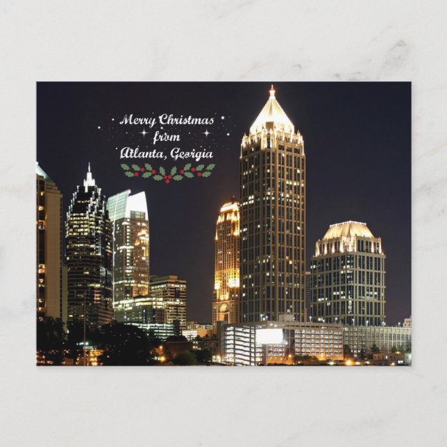 Cartão Postal De Festividades Feliz Natal, Atlanta, Georgia Skyline (Frente)