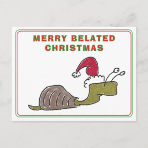 Cartão Postal De Festividades Feliz Natal Atrasado Caracol Natal Tarde