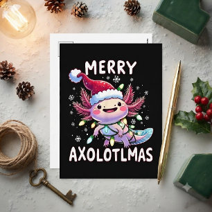 Cartão Postal De Festividades Feliz Natal Axolotl Luzes Axolotlmas Árvore