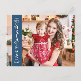 Cartão Postal De Festividades Feliz Natal azul 2 fotos da família