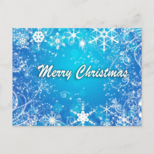 Cartão Postal De Festividades Feliz Natal, azul e neve branca