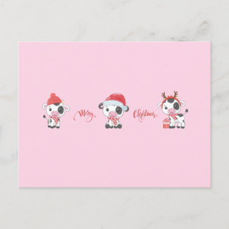 Cartão Postal De Festividades Feliz Natal Bezerros (Vacas Bebês)