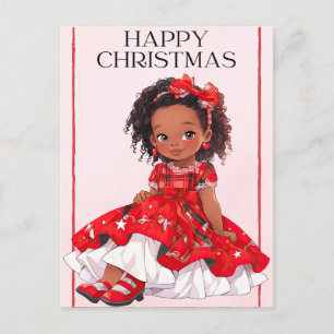 Cartão Postal De Festividades Feliz Natal Black Girl Melanin Girls Xmas Pink