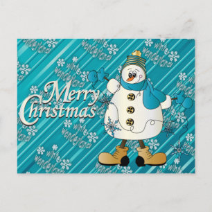 Cartão Postal De Festividades Feliz Natal Blue Snowman