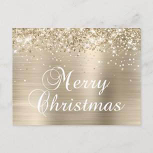 Cartão Postal De Festividades Feliz Natal Brilho Folha de Ouro Pálido