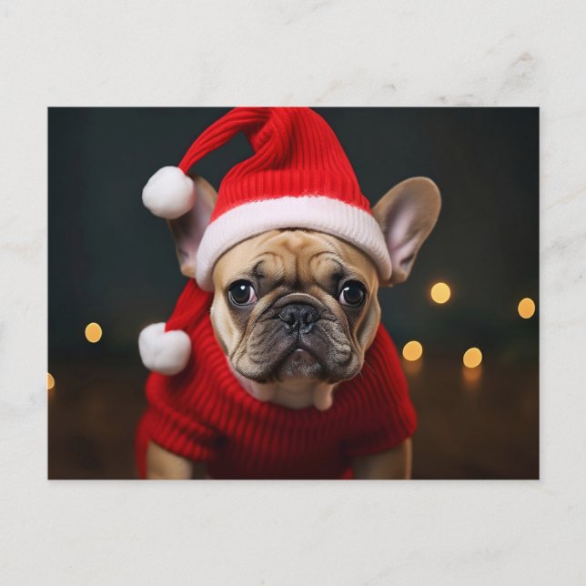 Cartão Postal De Festividades Feliz Natal - Buldogue Francês (Frente)