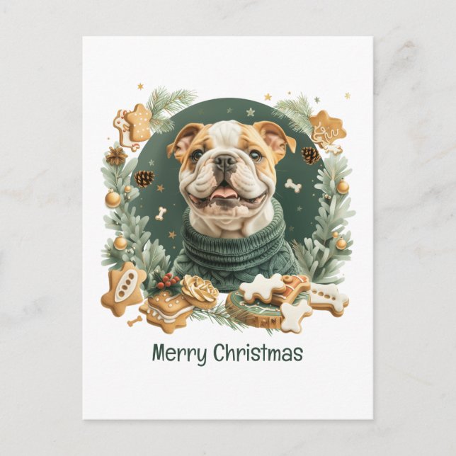 Cartão Postal De Festividades Feliz Natal - Bulldog (Frente)