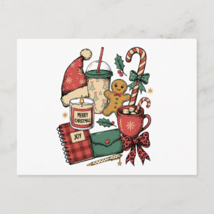 Cartão Postal De Festividades Feliz Natal Cacau Quente Biscoito de Gengibre Vela