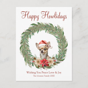 Cartão Postal De Festividades Feliz Natal Cachorrinho Fofo de Chihuahua