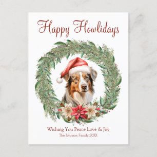Cartão Postal De Festividades Feliz Natal Cachorrinho Fofo de Pastor Australiano