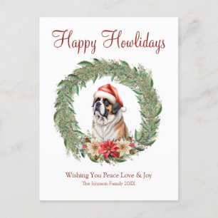 Cartão Postal De Festividades Feliz Natal Cachorrinho Fofo São Bernardo