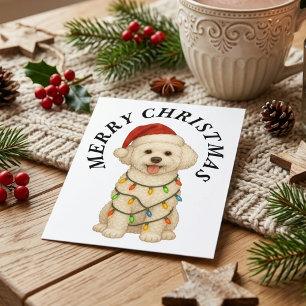 Cartão Postal De Festividades Feliz Natal Cachorro Bichon Frise Cute Chapéu de P