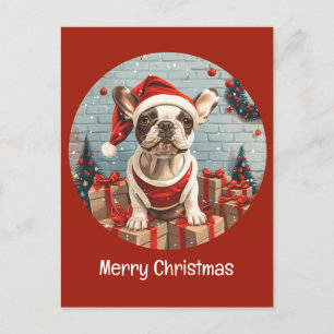 Cartão Postal De Festividades Feliz Natal - Cachorro de Papais noeis de Buldogue