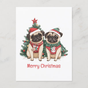 Cartão Postal De Festividades Feliz Natal Cachorros