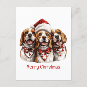 Cartão Postal De Festividades Feliz Natal Cachorros de Beagle