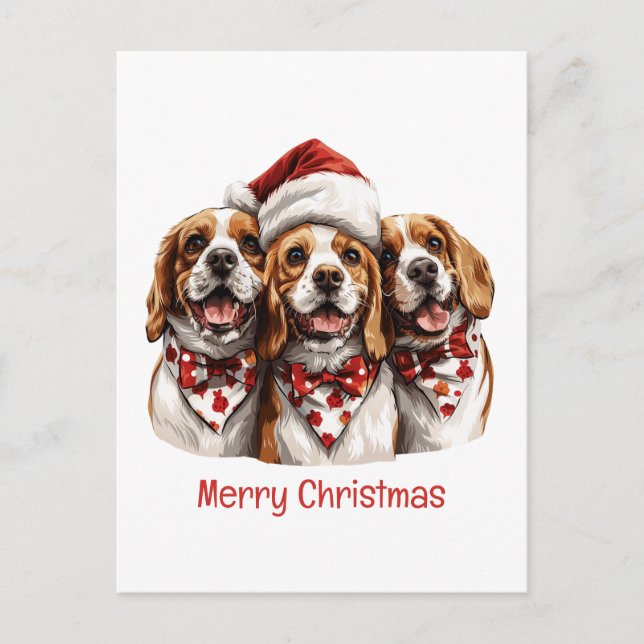 Cartão Postal De Festividades Feliz Natal Cachorros de Beagle (Frente)