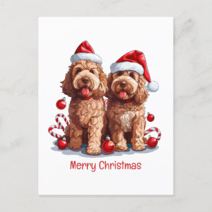 Cartão Postal De Festividades Feliz Natal Cachorros de Goldendoodle