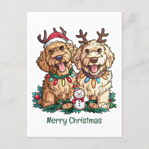 Cartão Postal De Festividades Feliz Natal Cachorros de Goldendoodle