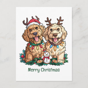 Cartão Postal De Festividades Feliz Natal Cachorros Goldendoodle